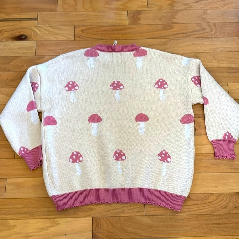 Simply Southern | Mushroom Crew Neck Sweater | Pink/Cream | Size XL - Picture 4 of 7
